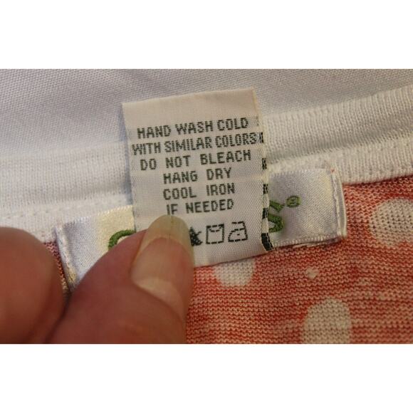 Orvis Women's L Orange Polka Dot T-Shirt 100% Linen 3/4" Sleeve Pocket RoundNeck - Picture 4 of 7